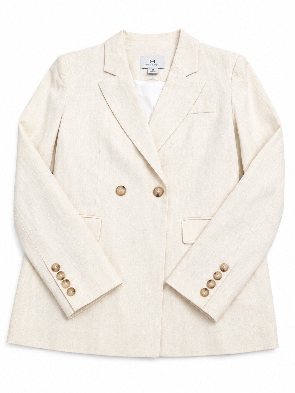 Halston Double-Breasted Linen Blend Blazer – Women's Large – NWT – Ivory/Cream